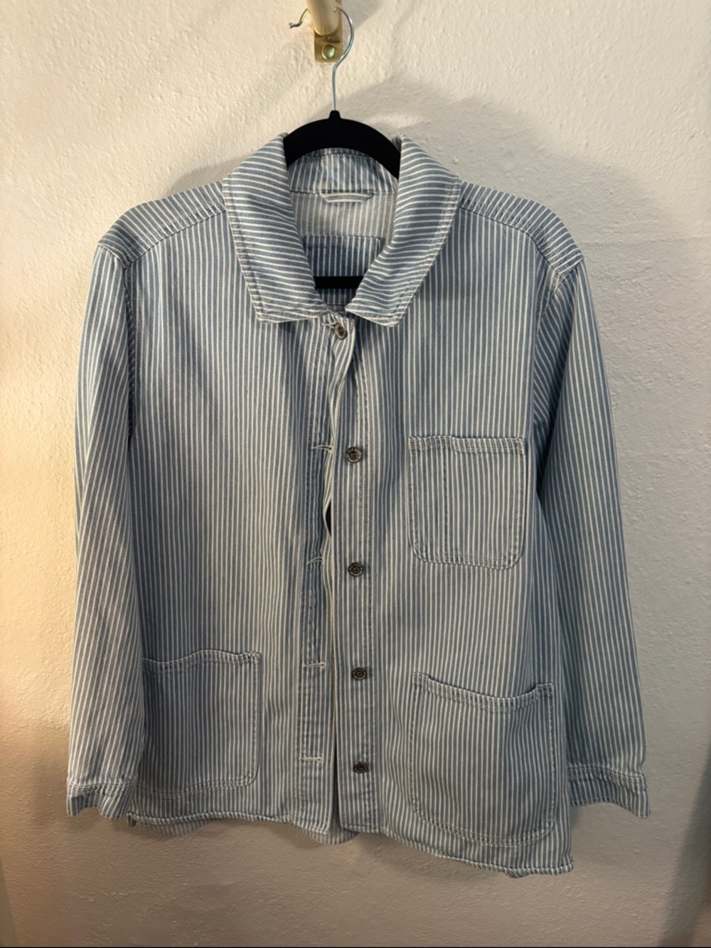 Old Navy Light Blue & White Striped Utility Jacket
